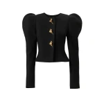 Carolina Herrera Puff Sleeve Jacket with Calla Lily Buttons in Black