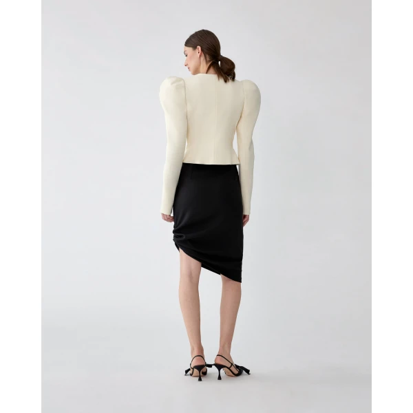 Carolina Herrera Puff Sleeve Jacket with Calla Lily Buttons in Ivory, view 3