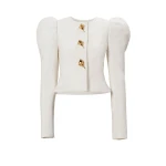 Carolina Herrera Puff Sleeve Jacket with Calla Lily Buttons in Ivory