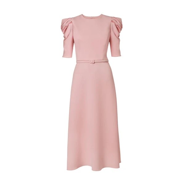 Puff-Sleeve Midi Dress in Rosewater
