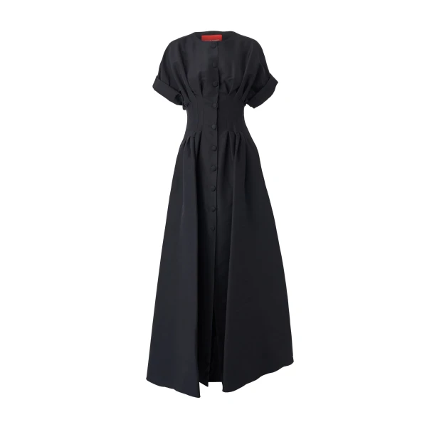 Carolina Herrera Rolled Sleeves Button-Front Gown in Black