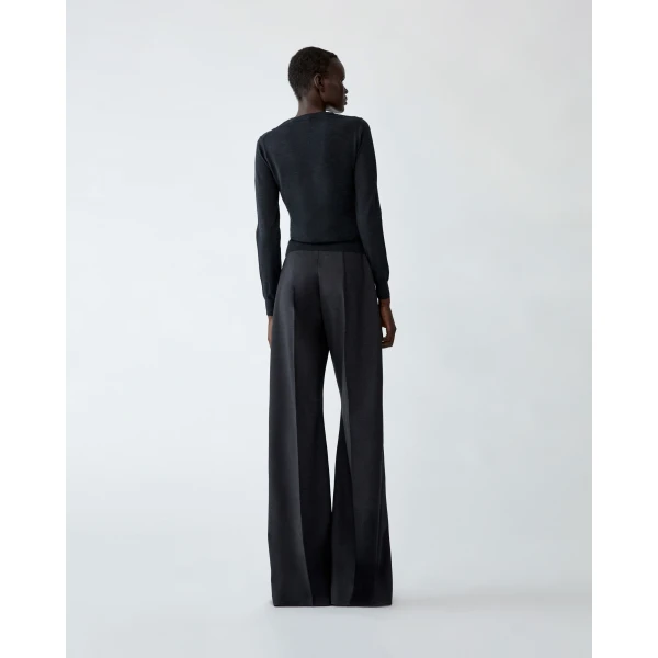 Carolina Herrera Rose-Embroidered Merino Wool Sweater in Charcoal Grey, view 3