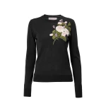 Carolina Herrera Rose-Embroidered Merino Wool Sweater in Charcoal Grey