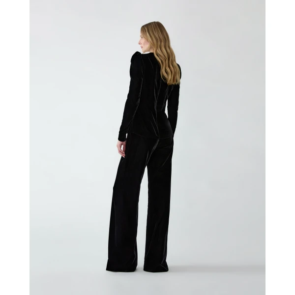 Carolina Herrera Rose-Embroidered Stretch Velvet Top in Black, view 3
