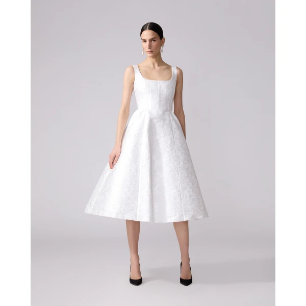 Carolina Herrera Rose Jacquard Full Midi Dress in White, view 2