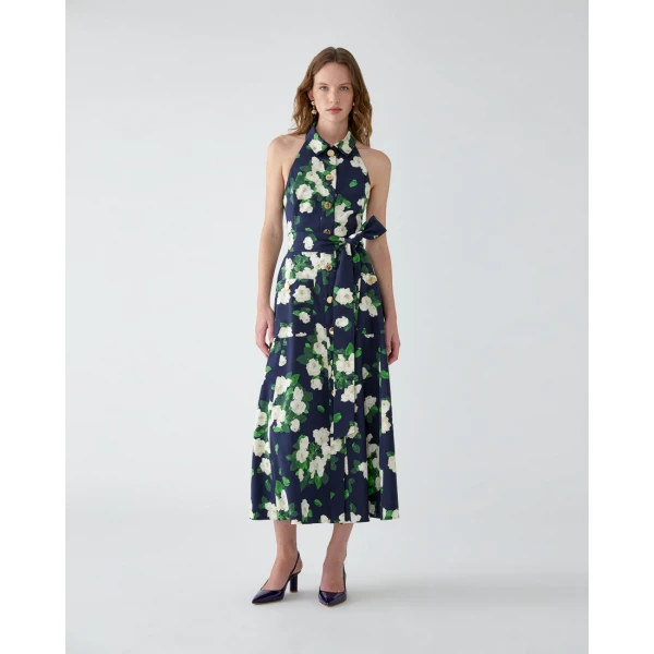 Carolina Herrera Rose-Print Halterneck Midi Dress, view 2