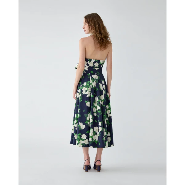 Carolina Herrera Rose-Print Halterneck Midi Dress, view 3