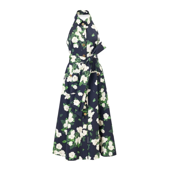 Carolina Herrera Rose-Print Halterneck Midi Dress