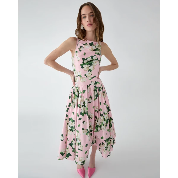 Carolina Herrera Rose-Print Midi Dress, view 4