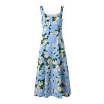 Carolina Herrera Rose-Print Midi Dress in Cloudy Blue Mult
