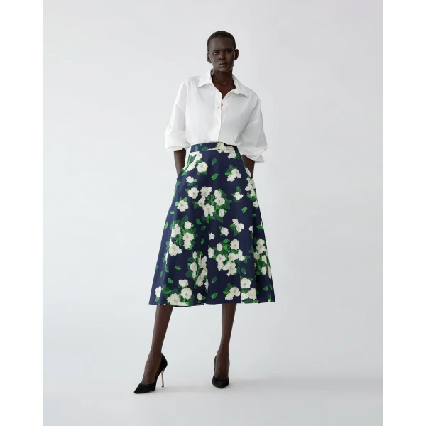 Carolina Herrera Rose-Print Midi Skirt, view 2