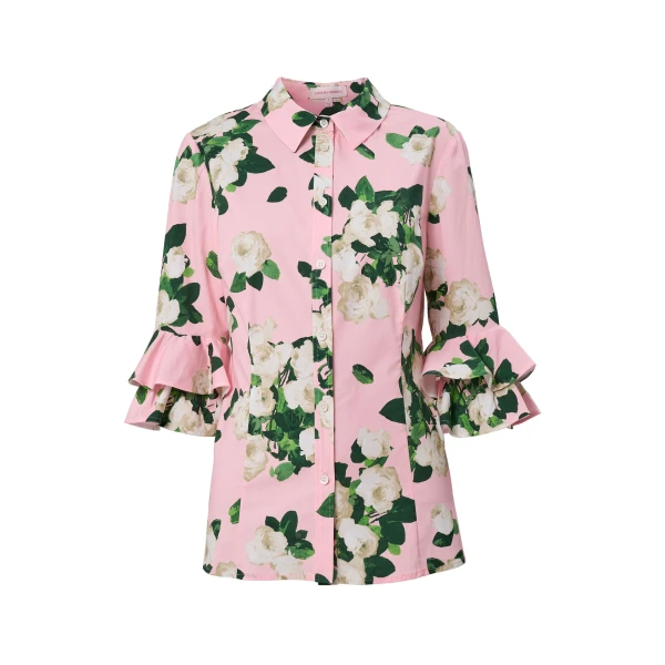 Carolina Herrera Rose-Print Ruffle-Sleeve Shirt