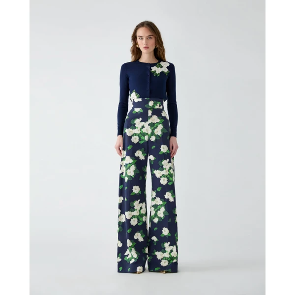 Carolina Herrera Rose-Print Wide-Leg Diane Pants, view 2