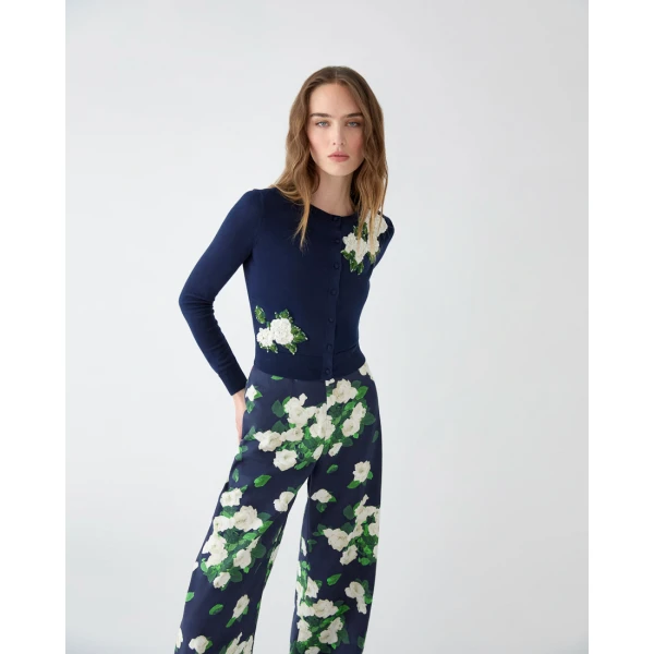 Carolina Herrera Rose-Print Wide-Leg Diane Pants, view 4