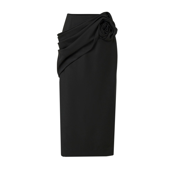 Carolina Herrera Rosette-Sash Midi Skirt in Black
