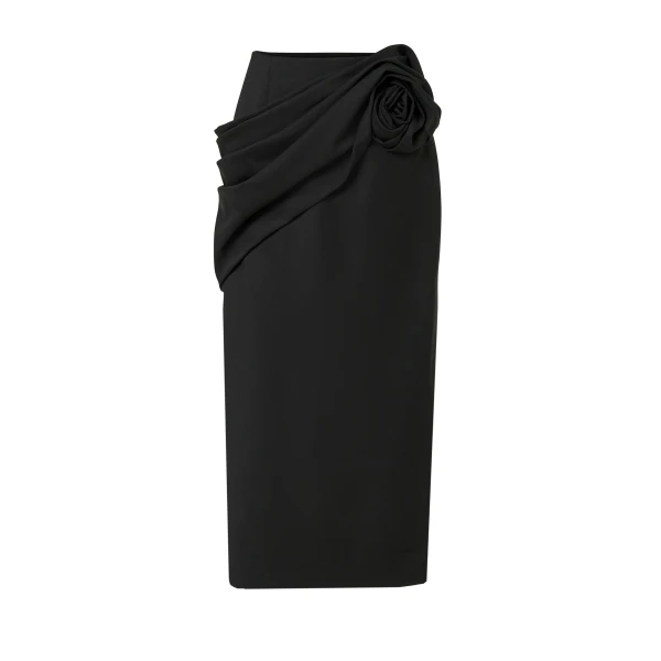 Carolina Herrera Rosette-Sash Midi Skirt in Black
