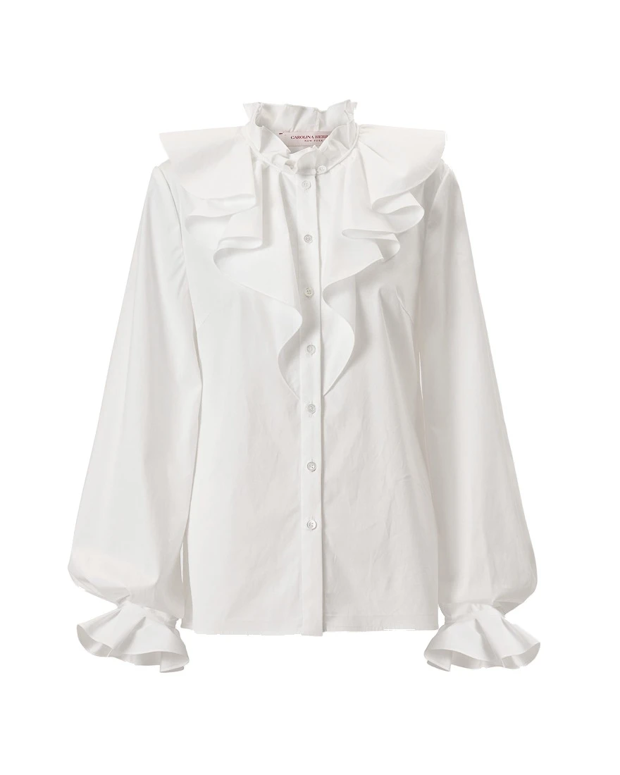 Carolina Herrera Ruffle Blouse in White | Tops | Luxury Shoes Carolina Herrera Ruffle Blouse in White