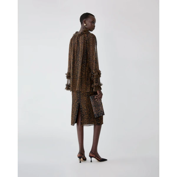 Carolina Herrera Ruffled Leopard Print Chiffon Top, view 3