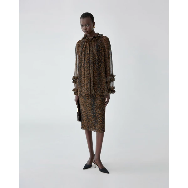 Carolina Herrera Ruffled Leopard Print Chiffon Top, view 4