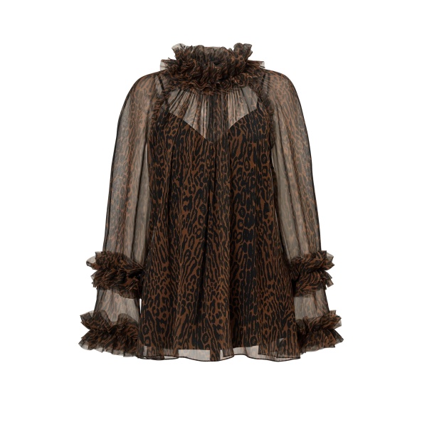Carolina Herrera Ruffled Leopard Print Chiffon Top