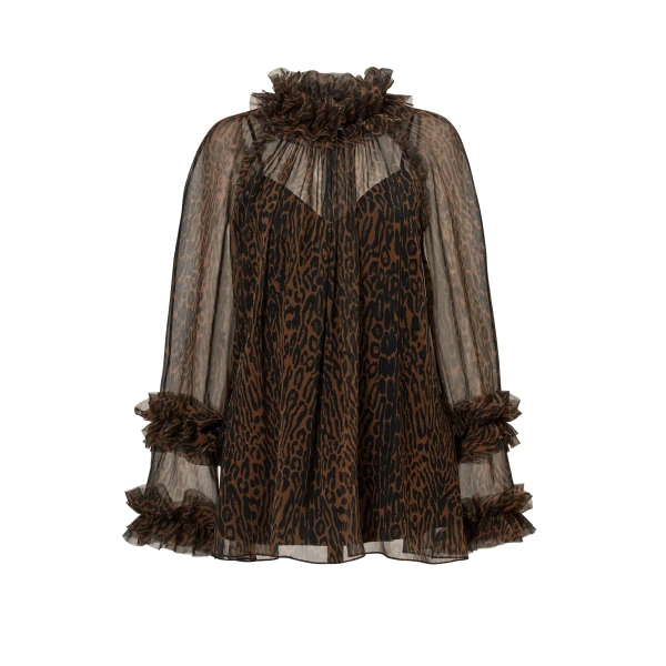 Carolina Herrera Ruffled Leopard Print Chiffon Top