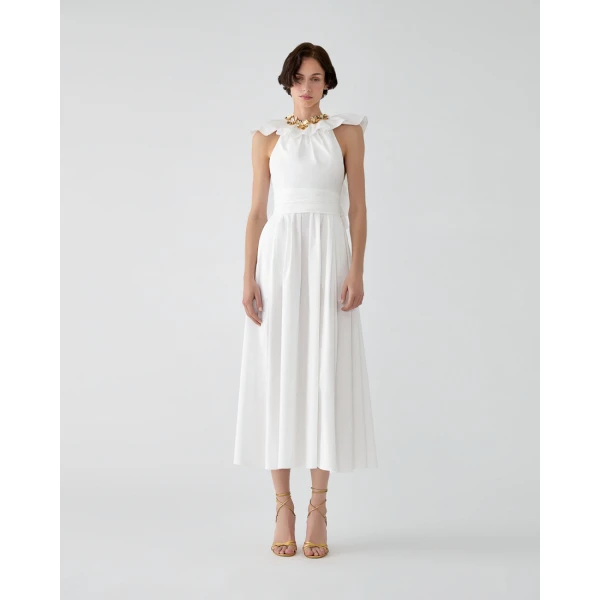 Carolina Herrera Ruffled Neckline Dress in White, view 2