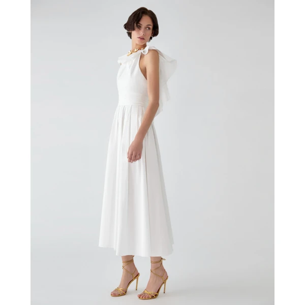Carolina Herrera Ruffled Neckline Dress in White, view 4