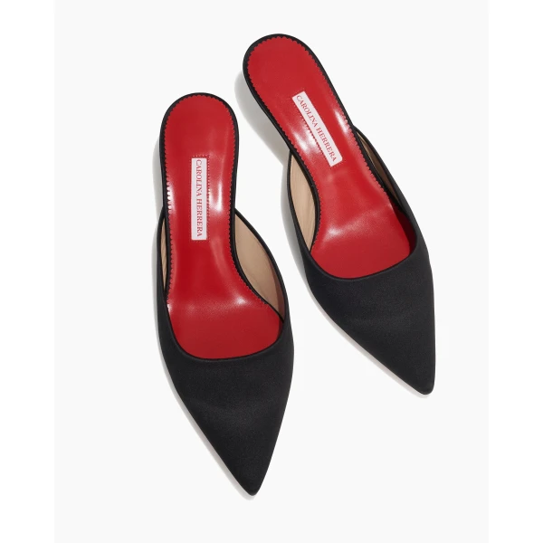 Carolina Herrera Satin Kitten Heel Mule in Black, view 4