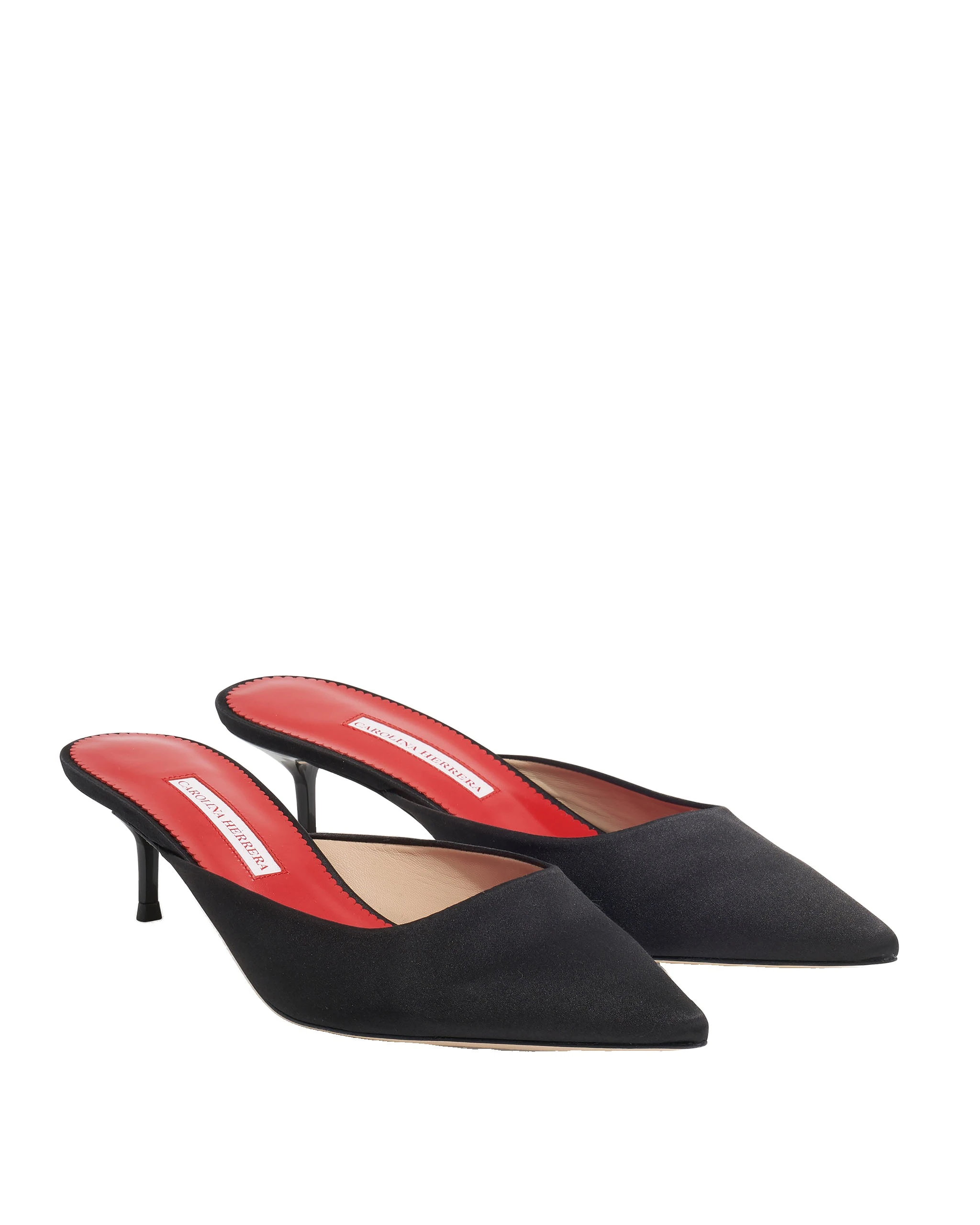 Carolina Herrera Satin Kitten Heel Mule in Black | Shoes | Luxury Shoes Carolina Herrera Satin Kitten Heel Mule in Black