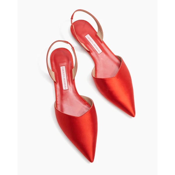 Carolina Herrera Satin Slingback Flats in Herrera Red, view 4