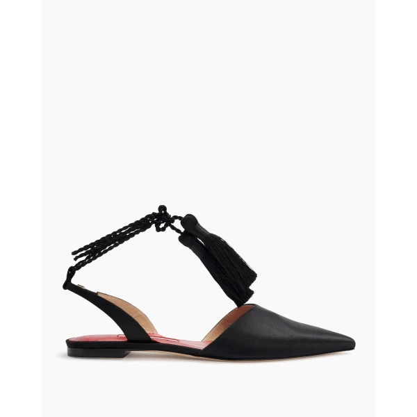 Carolina Herrera Satin Slingback Flats with Tassels in Black, view 3
