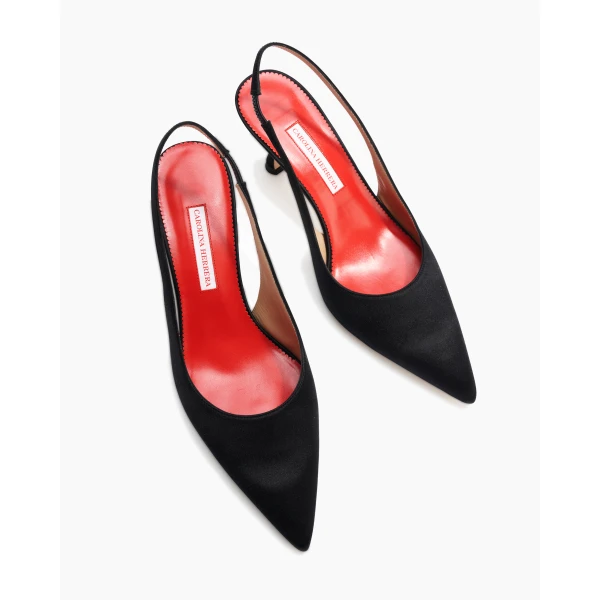 Carolina Herrera Satin Slingback Kitten Heels in Black, view 5