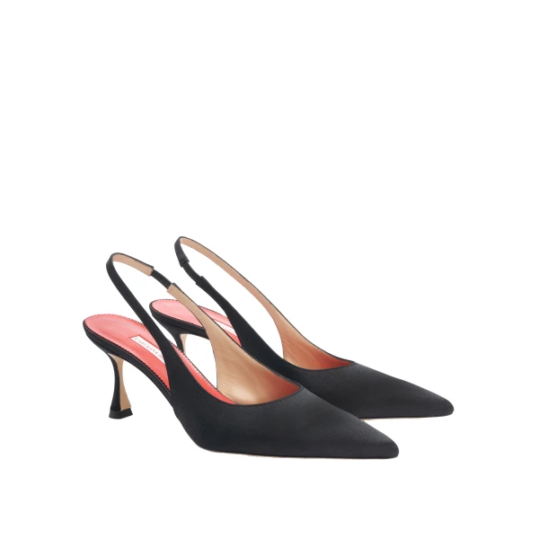 Satin Slingback Kitten Heels in Black