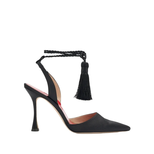 Satin Slingback Pumps with Tassels in Black