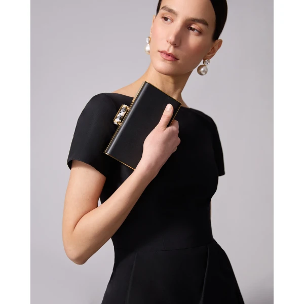 Carolina Herrera Scala Insignia Small Clutch in Black, view 2