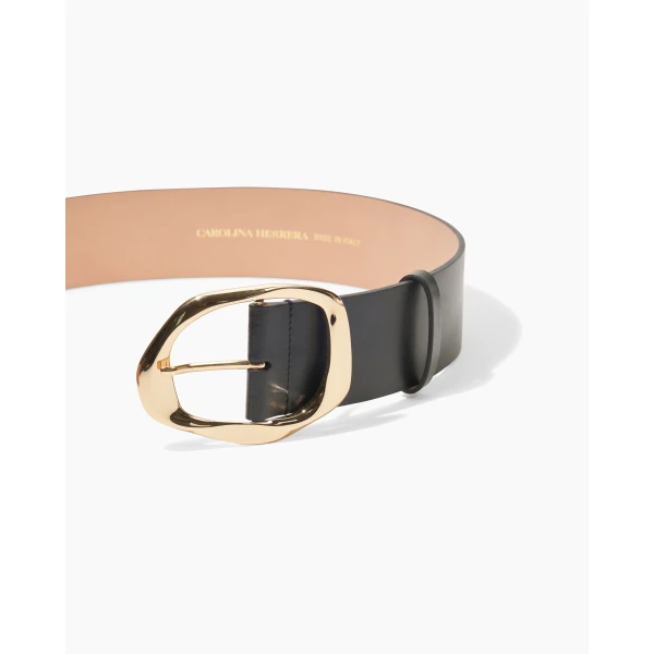 Carolina Herrera Sculptural Buckle Leather Belt in Black, view 3