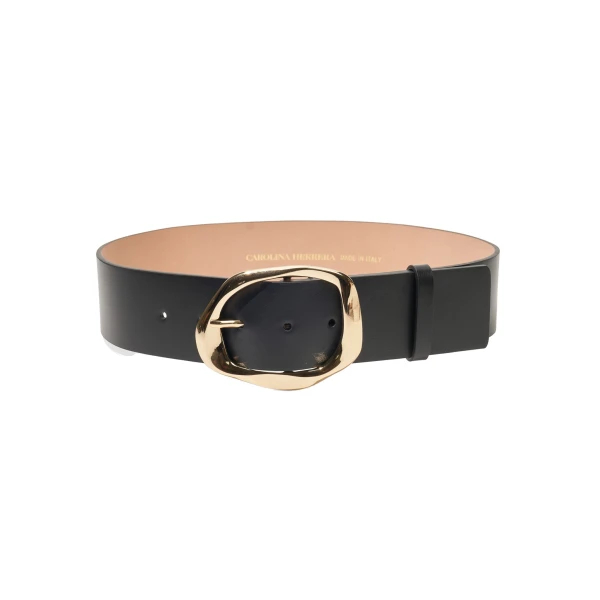 Sculptural Buckle Leather Belt in Black