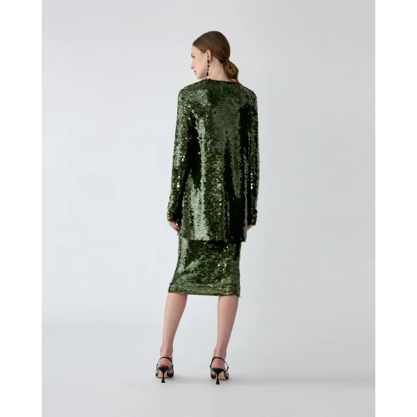 Carolina Herrera Sequined Merino Cardigan in Forest Green, view 3