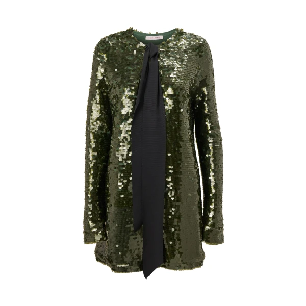 Sequined Merino Cardigan in Forest Green