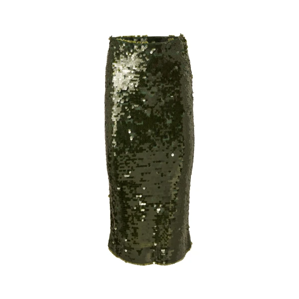 Carolina Herrera Sequined Merino Pencil Skirt in Forest Green