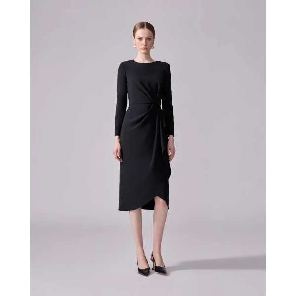 Carolina Herrera Sheath Dress With Side Drape in Black, view 2