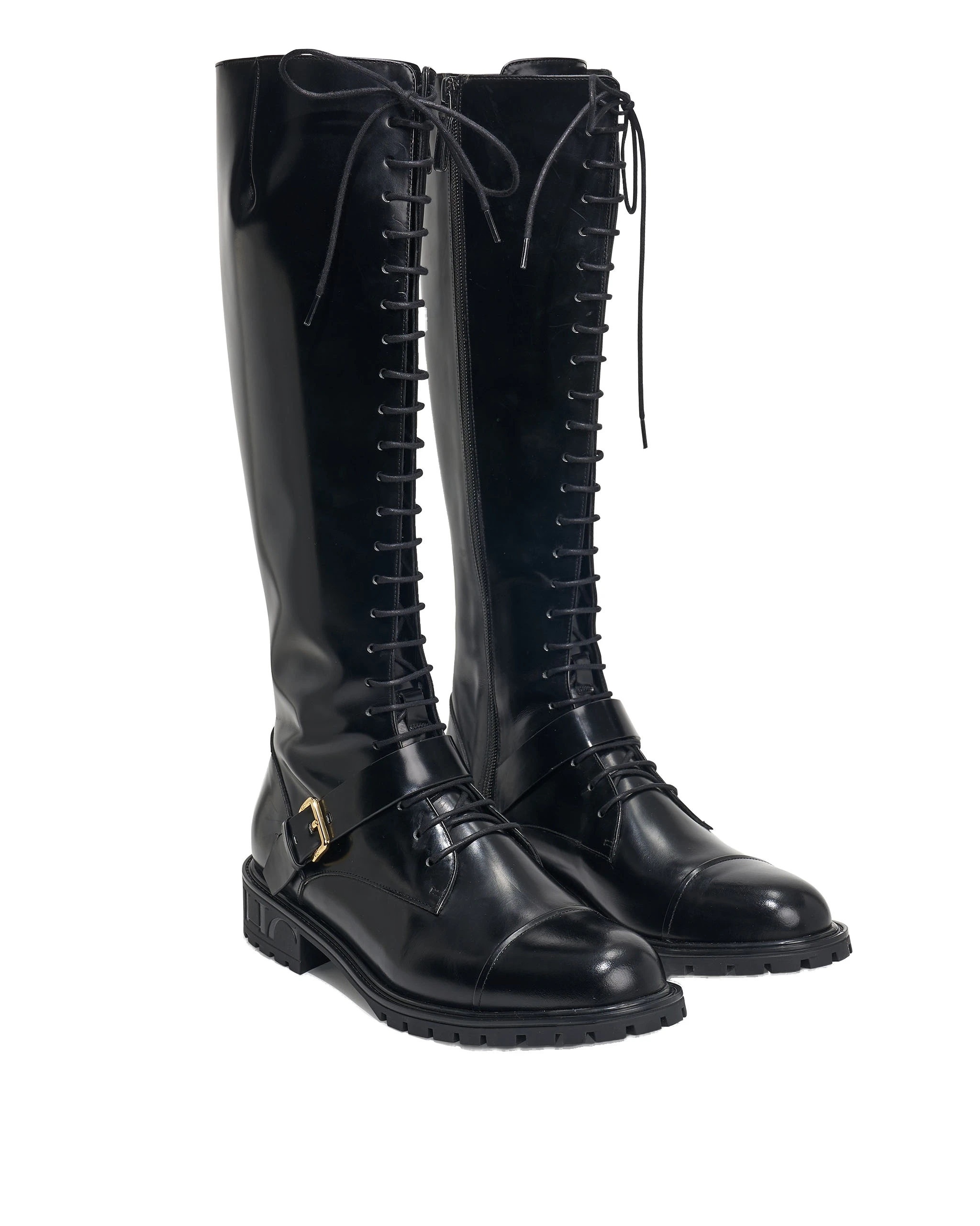 Carolina Herrera Spazzolato Leather Tall Lace-Up Boots in Black | Shoes | Luxury Shoes Carolina Herrera Spazzolato Leather Tall Lace-Up Boots in Black