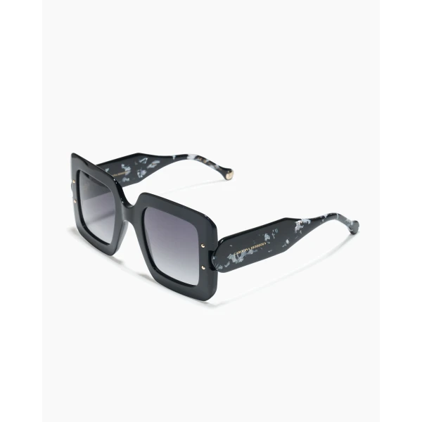 Carolina Herrera Square Frame Sunglasses with Contrast Temples in Black, view 2