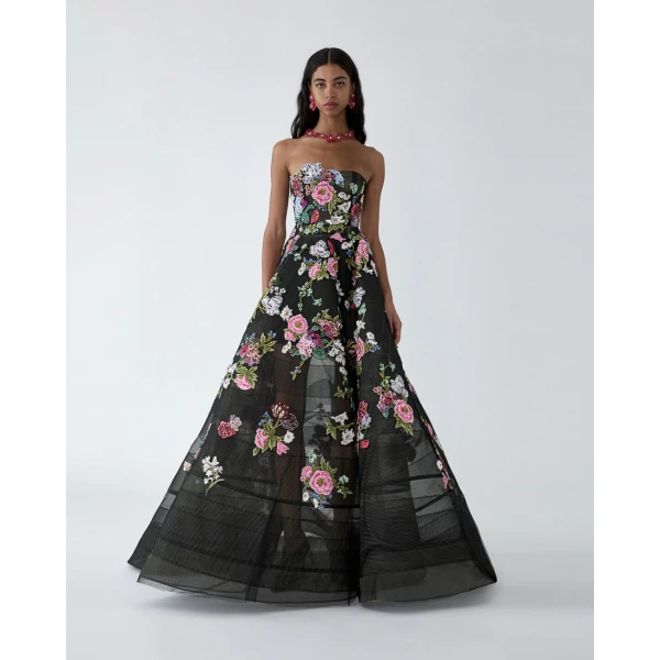 Carolina Herrera Strapless Ball Gown with Floral Embroidery, view 2