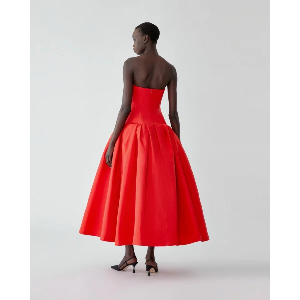 Carolina Herrera Strapless Drop-Waist Gown in Chili Red, view 3