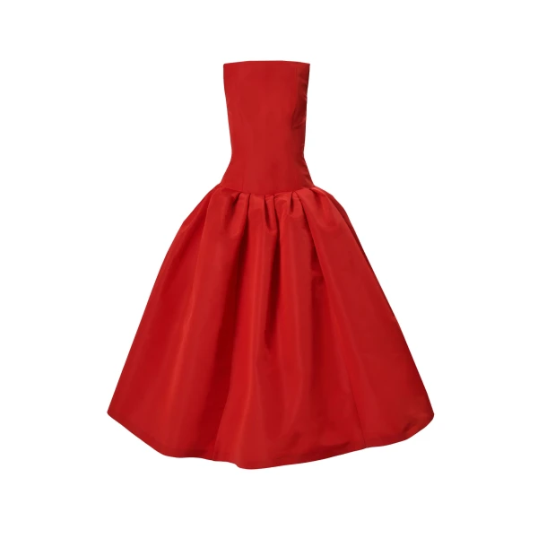 Strapless Drop-Waist Gown in Chili Red