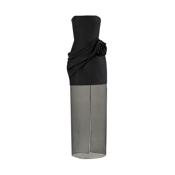 Carolina Herrera Strapless Gown with Sheer Organza Skirt in Black
