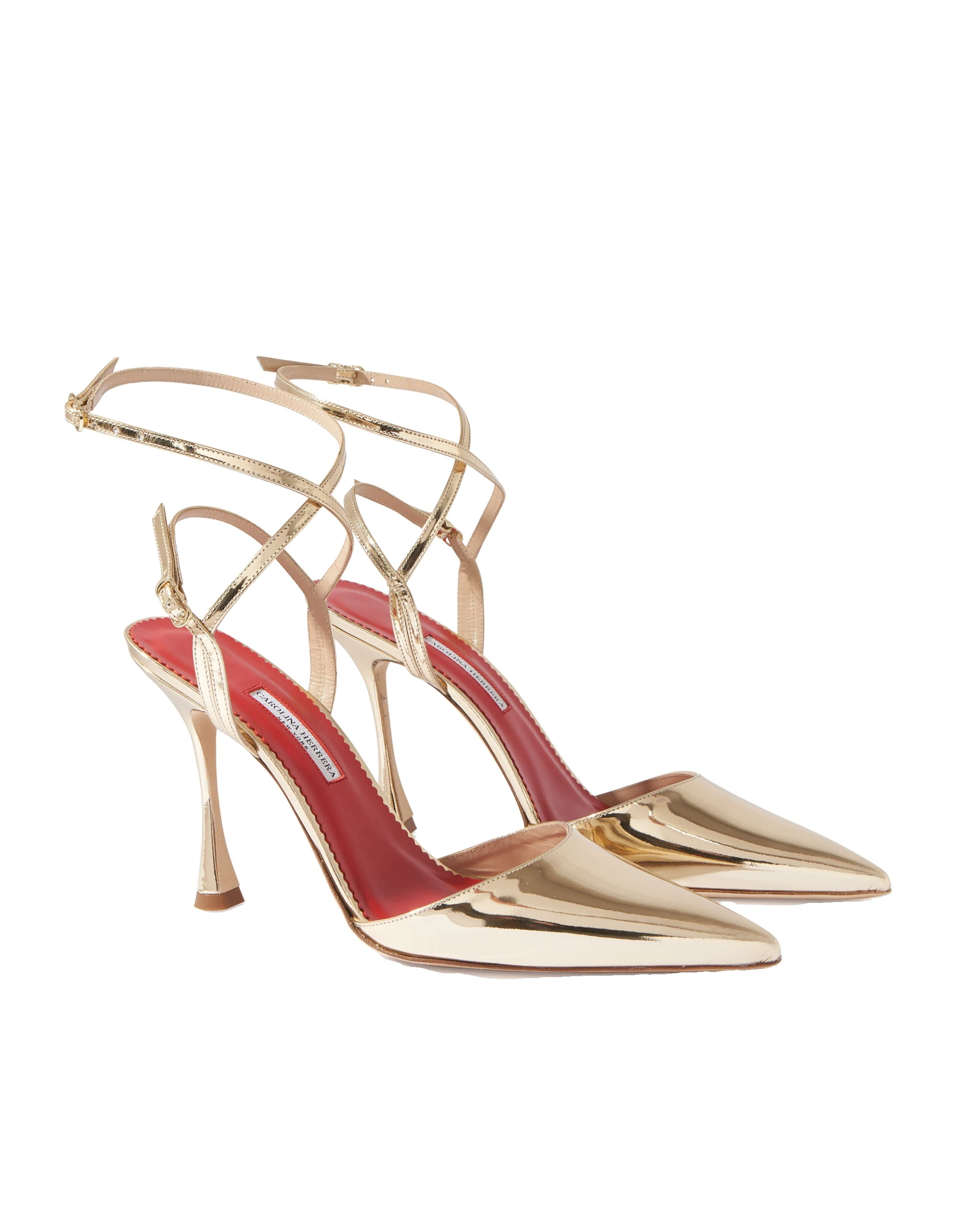 Carolina Herrera Strappy Pumps in Metallic Patent Leather, Gold | Shoes | Luxury Shoes Carolina Herrera Strappy Pumps in Metallic Patent Leather, Gold