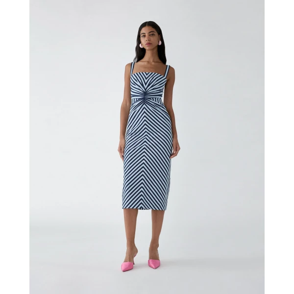 Carolina Herrera Striped Pencil Dress with Ruching, view 2