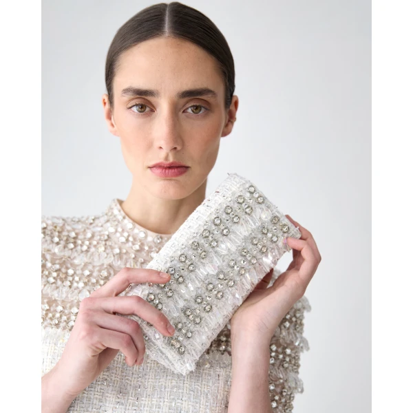 Carolina Herrera Tweed Clutch with Raindrop Embroidery, view 2